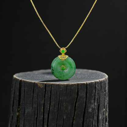 Emperors' Round Burmese A-Jadeite 19.50 mm Donut Pendant (with 18K Yellow Gold) - Certified - V10