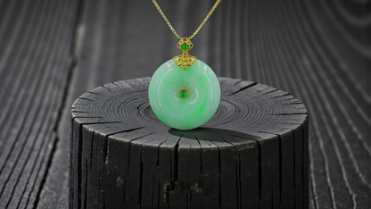 Emperors' Round Burmese A-Jadeite 24.00 mm Donut Pendant (with 18K Yellow Gold) - Certified - V12