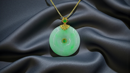 Emperors' Round Burmese A-Jadeite 24.00 mm Donut Pendant (with 18K Yellow Gold) - Certified - V12