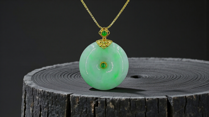 Emperors' Round Burmese A-Jadeite 24.00 mm Donut Pendant (with 18K Yellow Gold) - Certified - V12