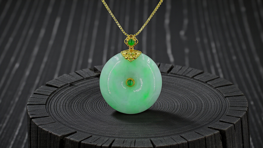 Emperors' Round Burmese A-Jadeite 24.00 mm Donut Pendant (with 18K Yellow Gold) - Certified - V12