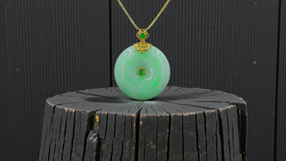Emperors' Round Burmese A-Jadeite 24.00 mm Donut Pendant (with 18K Yellow Gold) - Certified - V12