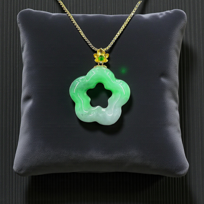 Royal Bauhinia Flower Burmese A-Jadeite 20mm Charm Pendant (with 18K Yellow Gold) - Certified