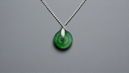 Niseko Round Burmese A-Jadeite 15.00 mm Donut Charm Pendant (with 18K White Gold and White Diamonds) - Certified