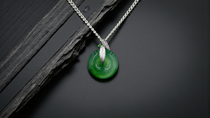 Niseko Round Burmese A-Jadeite 15.00 mm Donut Charm Pendant (with 18K White Gold and White Diamonds) - Certified