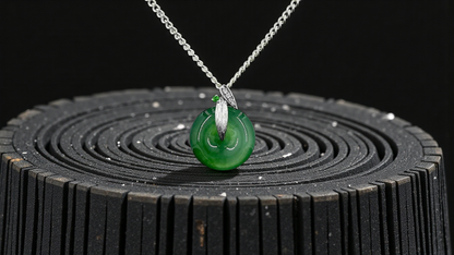Niseko Round Burmese A-Jadeite 15.00 mm Donut Charm Pendant (with 18K White Gold and White Diamonds) - Certified