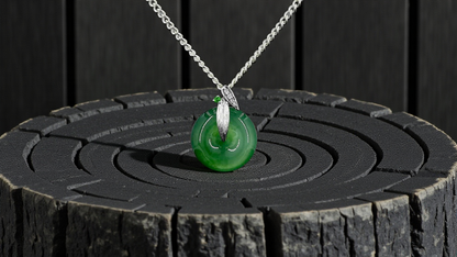 Niseko Round Burmese A-Jadeite 15.00 mm Donut Charm Pendant (with 18K White Gold and White Diamonds) - Certified