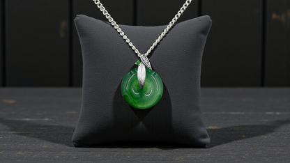 Niseko Round Burmese A-Jadeite 15.00 mm Donut Charm Pendant (with 18K White Gold and White Diamonds) - Certified