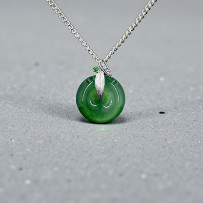 Niseko Round Burmese A-Jadeite 15.00 mm Donut Charm Pendant (with 18K White Gold and White Diamonds) - Certified