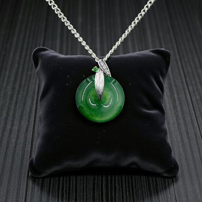 Niseko Round Burmese A-Jadeite 15.00 mm Donut Charm Pendant (with 18K White Gold and White Diamonds) - Certified