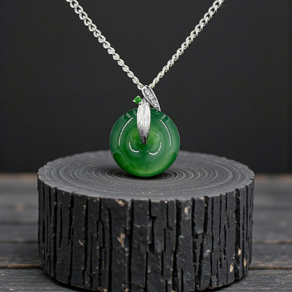 Niseko Round Burmese A-Jadeite 15.00 mm Donut Charm Pendant (with 18K White Gold and White Diamonds) - Certified