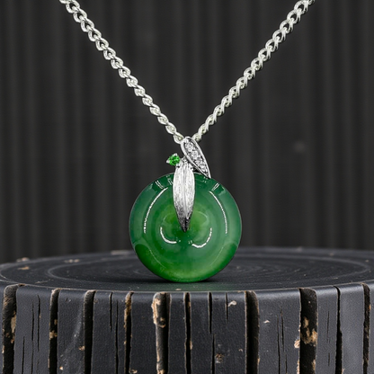 Niseko Round Burmese A-Jadeite 15.00 mm Donut Charm Pendant (with 18K White Gold and White Diamonds) - Certified