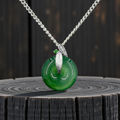 Niseko Round Burmese A-Jadeite 15.00 mm Donut Charm Pendant (with 18K White Gold and White Diamonds) - Certified