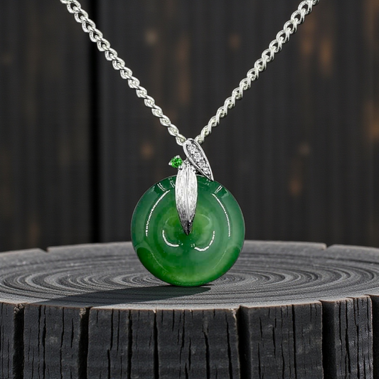 Niseko Round Burmese A-Jadeite 15.00 mm Donut Charm Pendant (with 18K White Gold and White Diamonds) - Certified