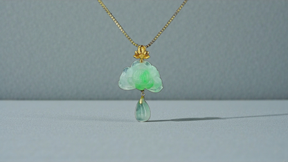 Hasu Flower Dangling Burmese A-Jadeite Pendant (with 18K Yellow Gold) - Certified