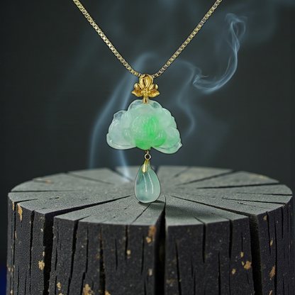 Hasu Flower Dangling Burmese A-Jadeite Pendant (with 18K Yellow Gold) - Certified