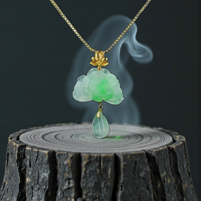 Hasu Flower Dangling Burmese A-Jadeite Pendant (with 18K Yellow Gold) - Certified