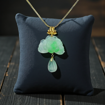 Hasu Flower Dangling Burmese A-Jadeite Pendant (with 18K Yellow Gold) - Certified