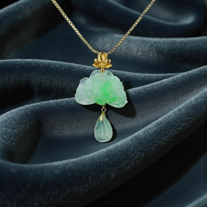 Hasu Flower Dangling Burmese A-Jadeite Pendant (with 18K Yellow Gold) - Certified