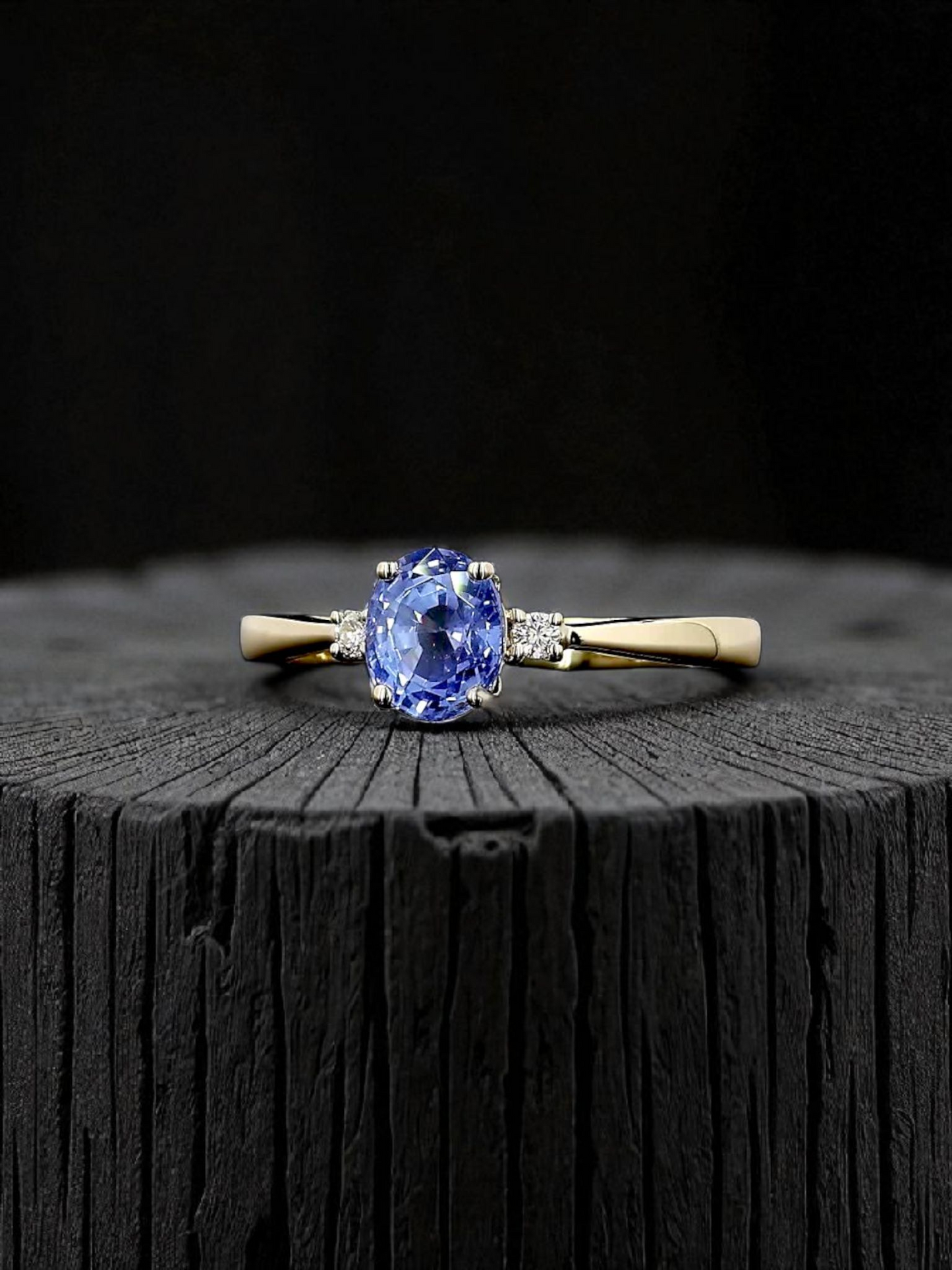 Certified Kyoto Oval Shaped 1.17 cts. No Heat Natural Blue Sapphire Ring with 14K Yellow Gold and White Diamonds Size US 6.5  - R7