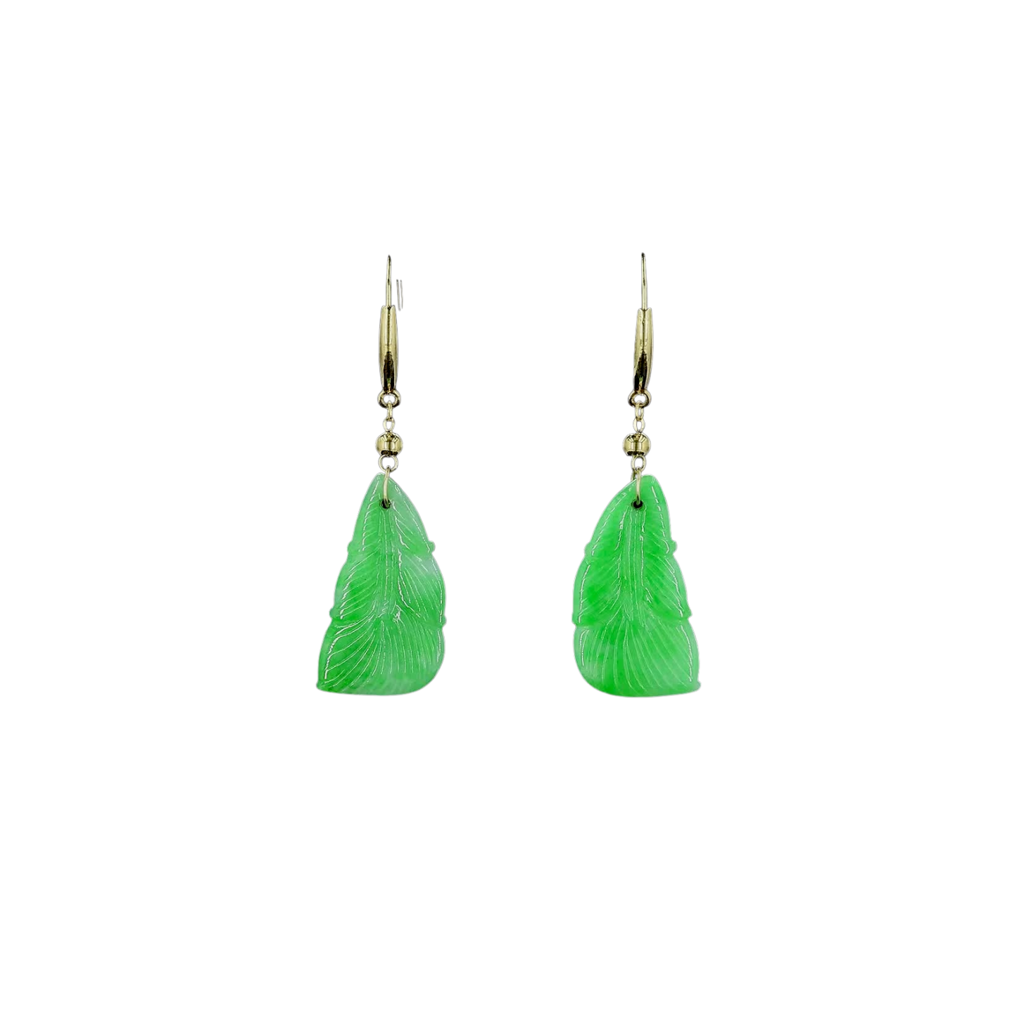 Nakamura Dangling Leaf Imperial Green Burmese A-Jade Earrings (with 18K Yellow Gold) - Certified