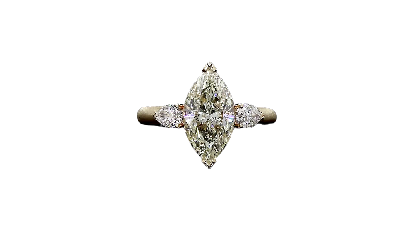 Kobayashi 2.53 cts. Natural Marquise Diamond Cocktail Ring, with Natural Pear Shaped White Diamonds, and 18K Yellow Gold - GIA Certified -R8
