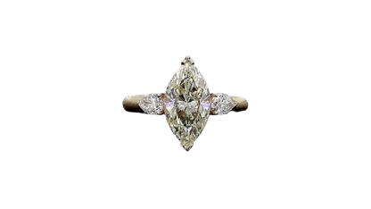 Kobayashi 2.53 cts. Natural Marquise Diamond Cocktail Ring, with Natural Pear Shaped White Diamonds, and 18K Yellow Gold - GIA Certified -R8
