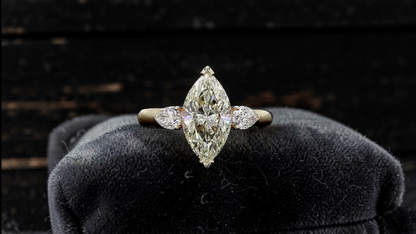 Kobayashi 2.53 cts. Natural Marquise Diamond Cocktail Ring, with Natural Pear Shaped White Diamonds, and 18K Yellow Gold - GIA Certified -R8