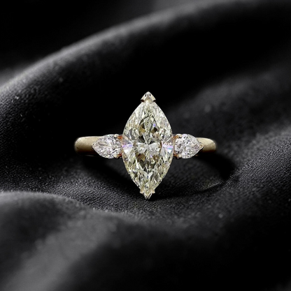 Kobayashi 2.53 cts. Natural Marquise Diamond Cocktail Ring, with Natural Pear Shaped White Diamonds, and 18K Yellow Gold - GIA Certified -R8