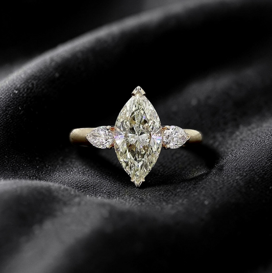 Kobayashi 2.53 cts. Natural Marquise Diamond Cocktail Ring, with Natural Pear Shaped White Diamonds, and 18K Yellow Gold - GIA Certified -R8