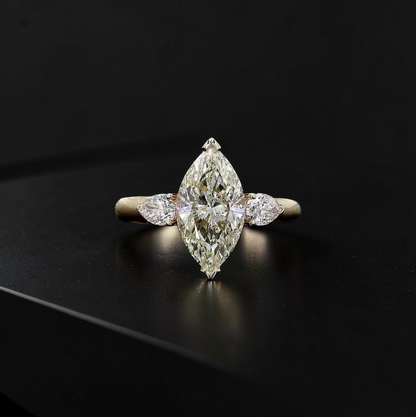 Kobayashi 2.53 cts. Natural Marquise Diamond Cocktail Ring, with Natural Pear Shaped White Diamonds, and 18K Yellow Gold - GIA Certified -R8