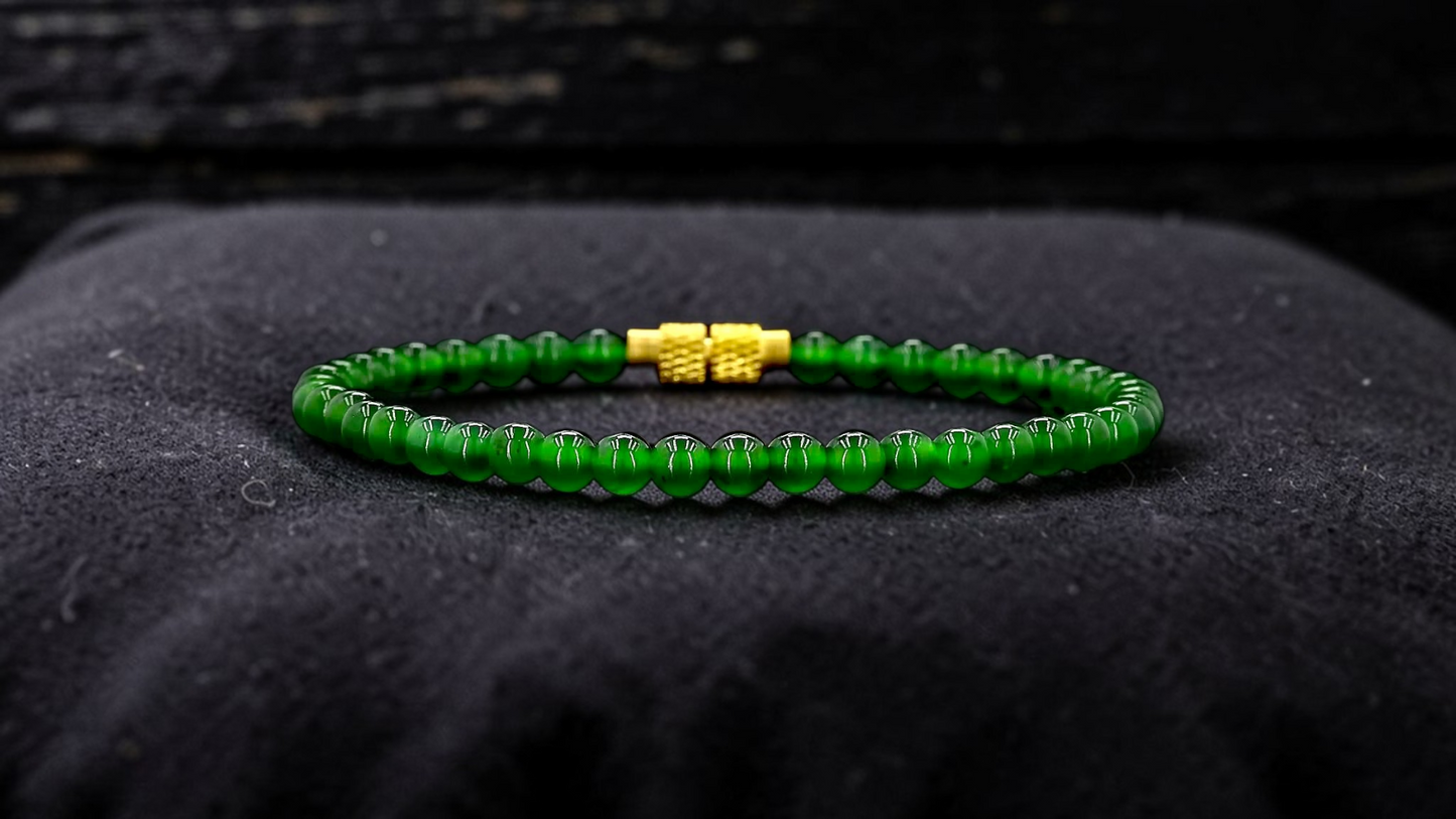 Certified Imperial Japanese Green Burmese A-Jade Beaded Bracelet (MADE IN JAPAN) (4 mm Each x 43 beads) 05042 (With Sterling Silver 925)