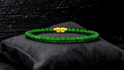 Certified Imperial Japanese Green Burmese A-Jade Beaded Bracelet (MADE IN JAPAN) (4 mm Each x 43 beads) 05042 (With Sterling Silver 925)