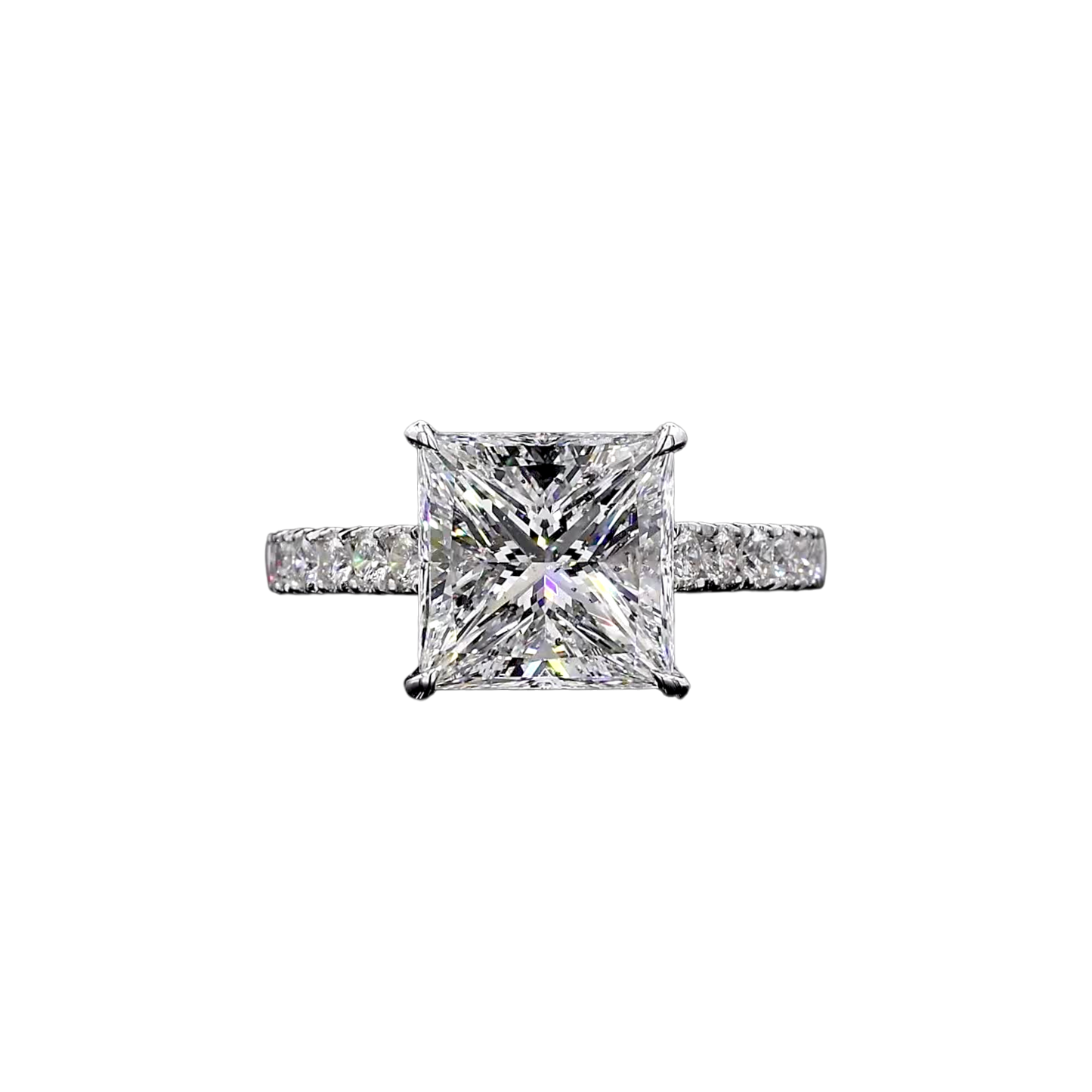 Ohime 4.01 cts. Natural Princess-Cut E i1 Diamond Cocktail Ring with Round White VVS Diamonds and 18K White Gold - GIA Certified-R10
