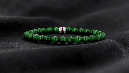 Certified Japanese Deep Apple Green Burmese A-Jade Beaded Bracelet (MADE IN JAPAN) (6 mm Each x 30 beads) 05043 (With Sterling Silver 925)