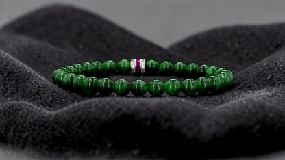 Certified Japanese Deep Apple Green Burmese A-Jade Beaded Bracelet (MADE IN JAPAN) (6 mm Each x 30 beads) 05043 (With Sterling Silver 925)