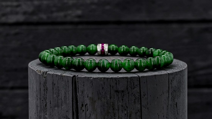 Certified Japanese Deep Apple Green Burmese A-Jade Beaded Bracelet (MADE IN JAPAN) (6 mm Each x 30 beads) 05043 (With Sterling Silver 925)