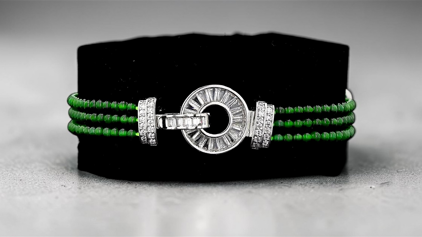 Certified Imperial Japanese Green Burmese A-Jade Triple Beaded Bracelet (MADE IN JAPAN) (2.50 mm Each x 180 beads) 05045 (With Silver 925)