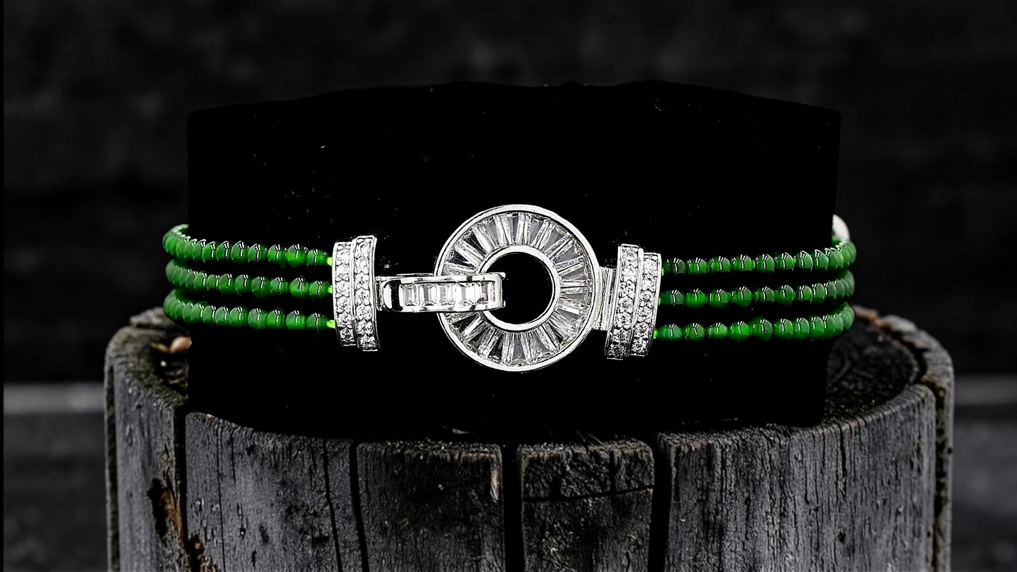 Certified Imperial Japanese Green Burmese A-Jade Triple Beaded Bracelet (MADE IN JAPAN) (2.50 mm Each x 180 beads) 05045 (With Silver 925)