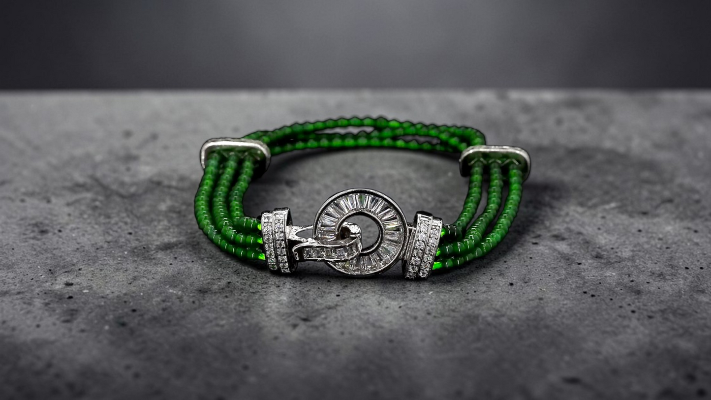 Certified Imperial Japanese Green Burmese A-Jade Triple Beaded Bracelet (MADE IN JAPAN) (2.50 mm Each x 180 beads) 05045 (With Silver 925)