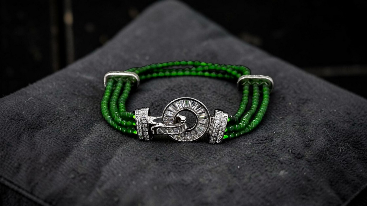 Certified Imperial Japanese Green Burmese A-Jade Triple Beaded Bracelet (MADE IN JAPAN) (2.50 mm Each x 180 beads) 05045 (With Silver 925)