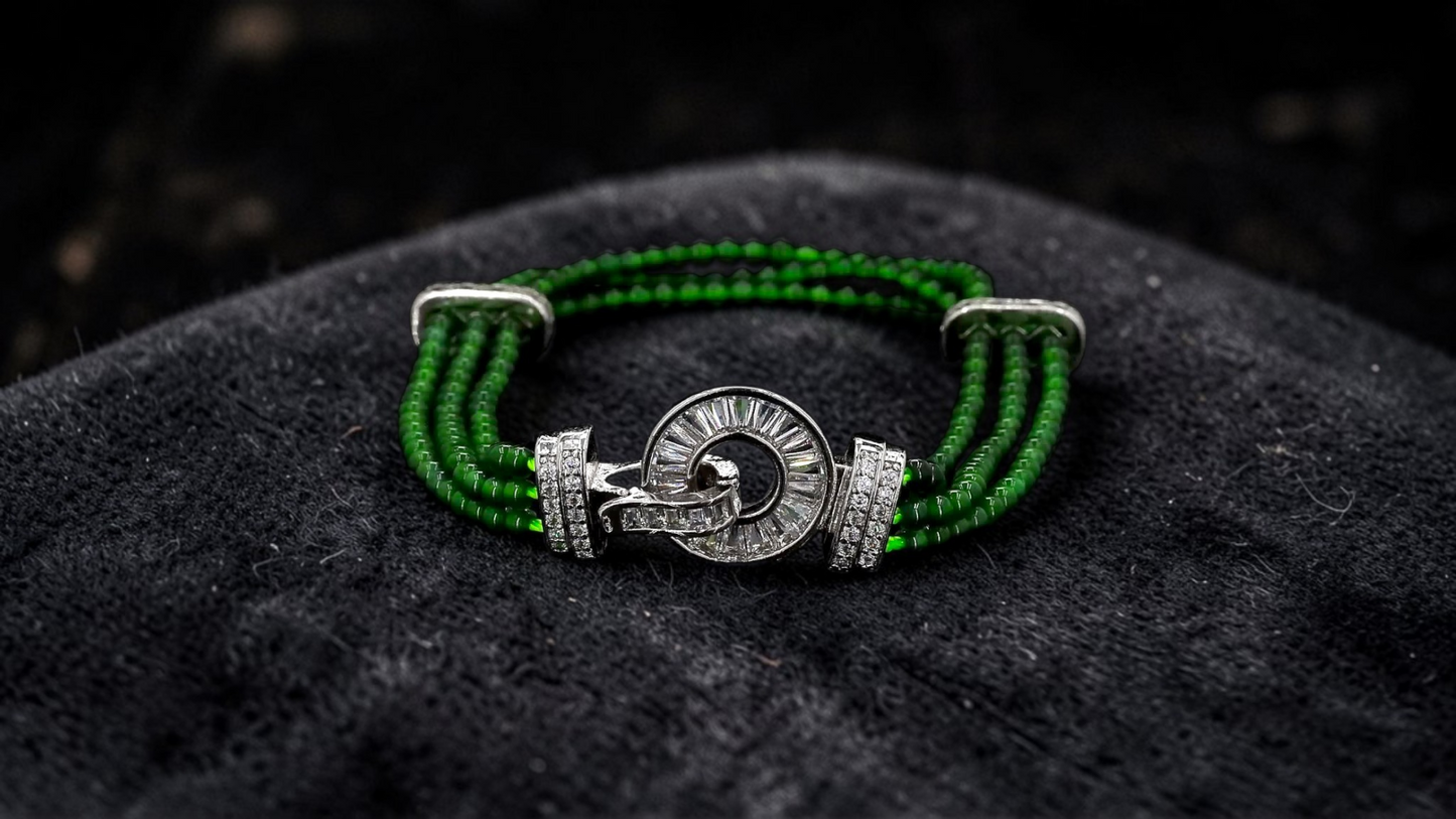 Certified Imperial Japanese Green Burmese A-Jade Triple Beaded Bracelet (MADE IN JAPAN) (2.50 mm Each x 180 beads) 05045 (With Silver 925)