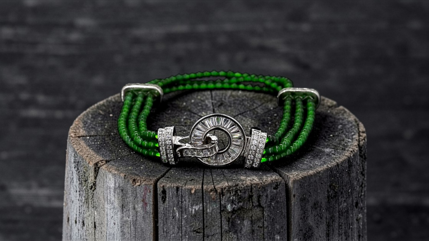 Certified Imperial Japanese Green Burmese A-Jade Triple Beaded Bracelet (MADE IN JAPAN) (2.50 mm Each x 180 beads) 05045 (With Silver 925)