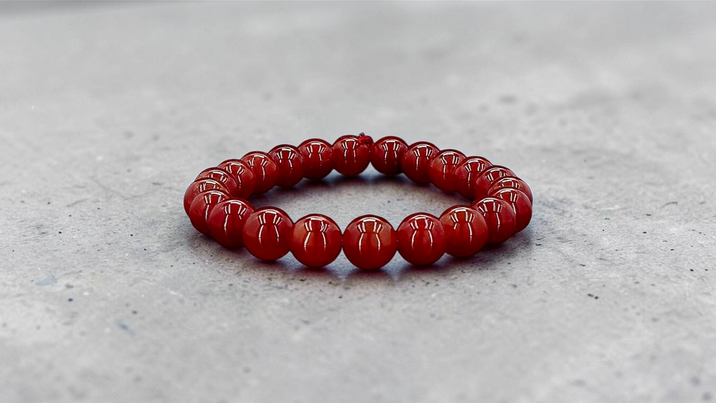 Imperial Japanese Red Burmese A-Jade Beaded Bracelet (MADE IN JAPAN) (10 mm Each x 22 beads) - Certified 05048