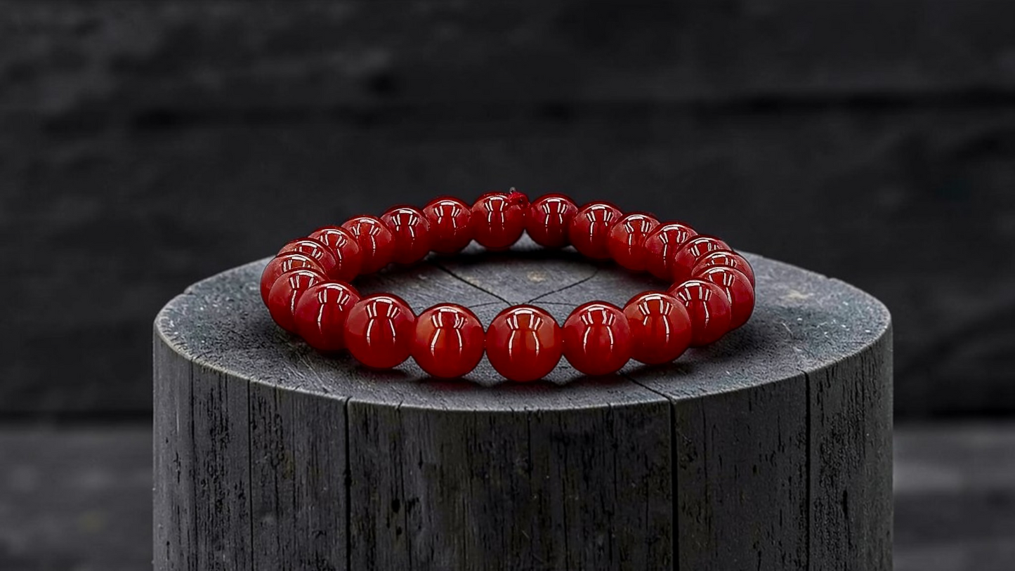 Imperial Japanese Red Burmese A-Jade Beaded Bracelet (MADE IN JAPAN) (10 mm Each x 22 beads) - Certified 05048