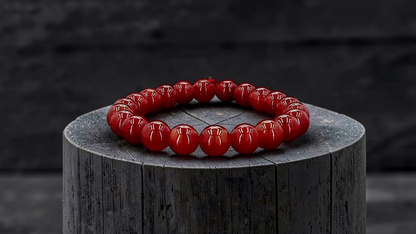 Imperial Japanese Red Burmese A-Jade Beaded Bracelet (MADE IN JAPAN) (10 mm Each x 22 beads) - Certified 05048