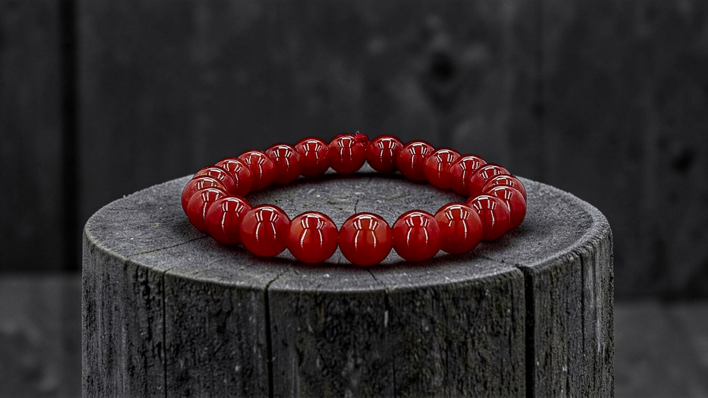 Imperial Japanese Red Burmese A-Jade Beaded Bracelet (MADE IN JAPAN) (10 mm Each x 22 beads) - Certified 05048