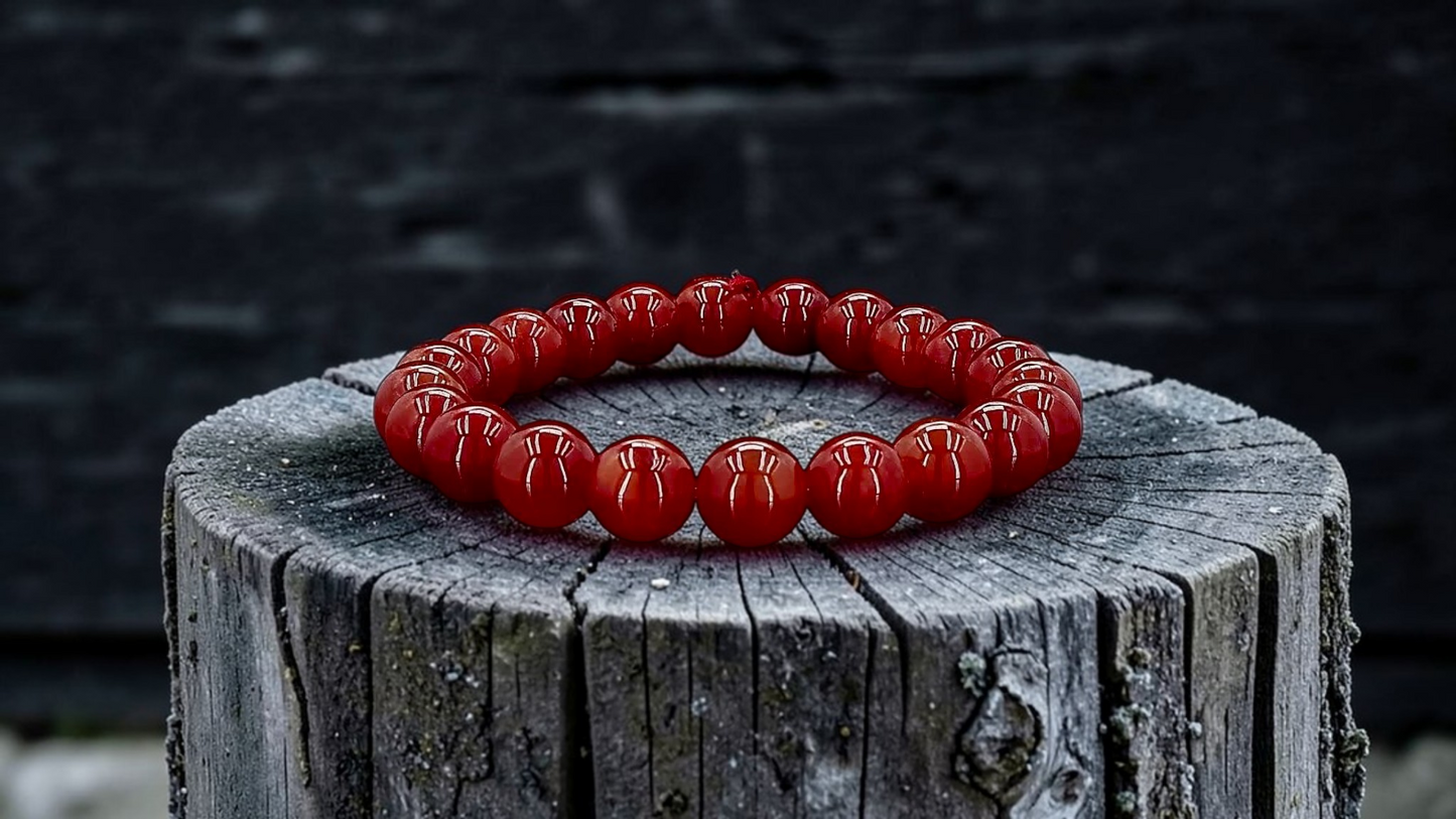 Imperial Japanese Red Burmese A-Jade Beaded Bracelet (MADE IN JAPAN) (10 mm Each x 22 beads) - Certified 05048