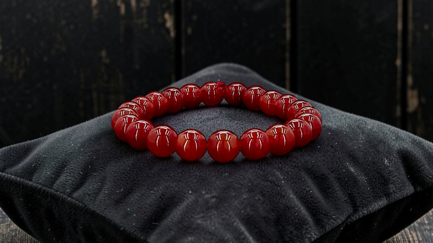 Imperial Japanese Red Burmese A-Jade Beaded Bracelet (MADE IN JAPAN) (10 mm Each x 22 beads) - Certified 05048