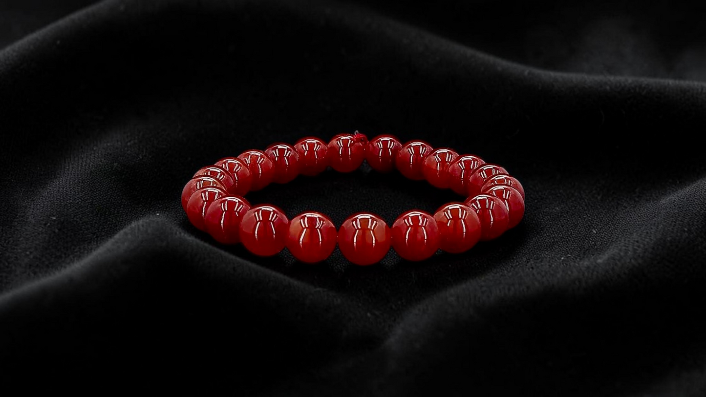 Imperial Japanese Red Burmese A-Jade Beaded Bracelet (MADE IN JAPAN) (10 mm Each x 22 beads) - Certified 05048